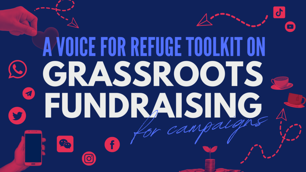 Image reads "a Voice for Refuge toolkit on Grassroots Fundraising for Campaigns.